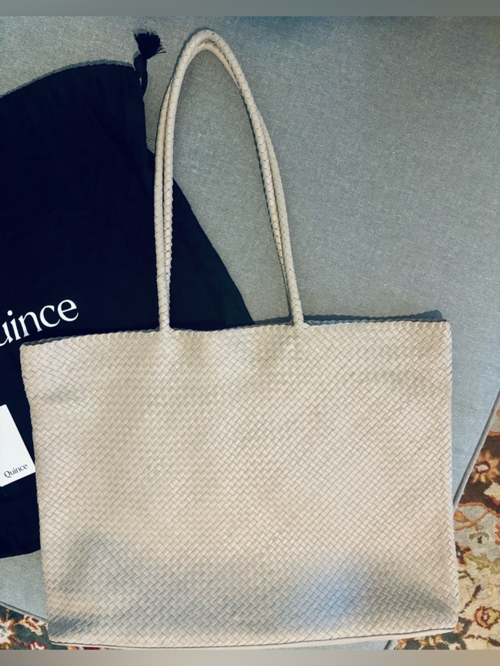 Quince Italian Leather Woven Tote Bag in Taupe - Picture 7 of 15